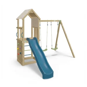 Aire de jeux en bois SMART XPERIENCE avec toboggan, 2 balançoires et bac à sable