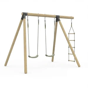Portique AMANDIER bois 2 balançoires + échelle corde