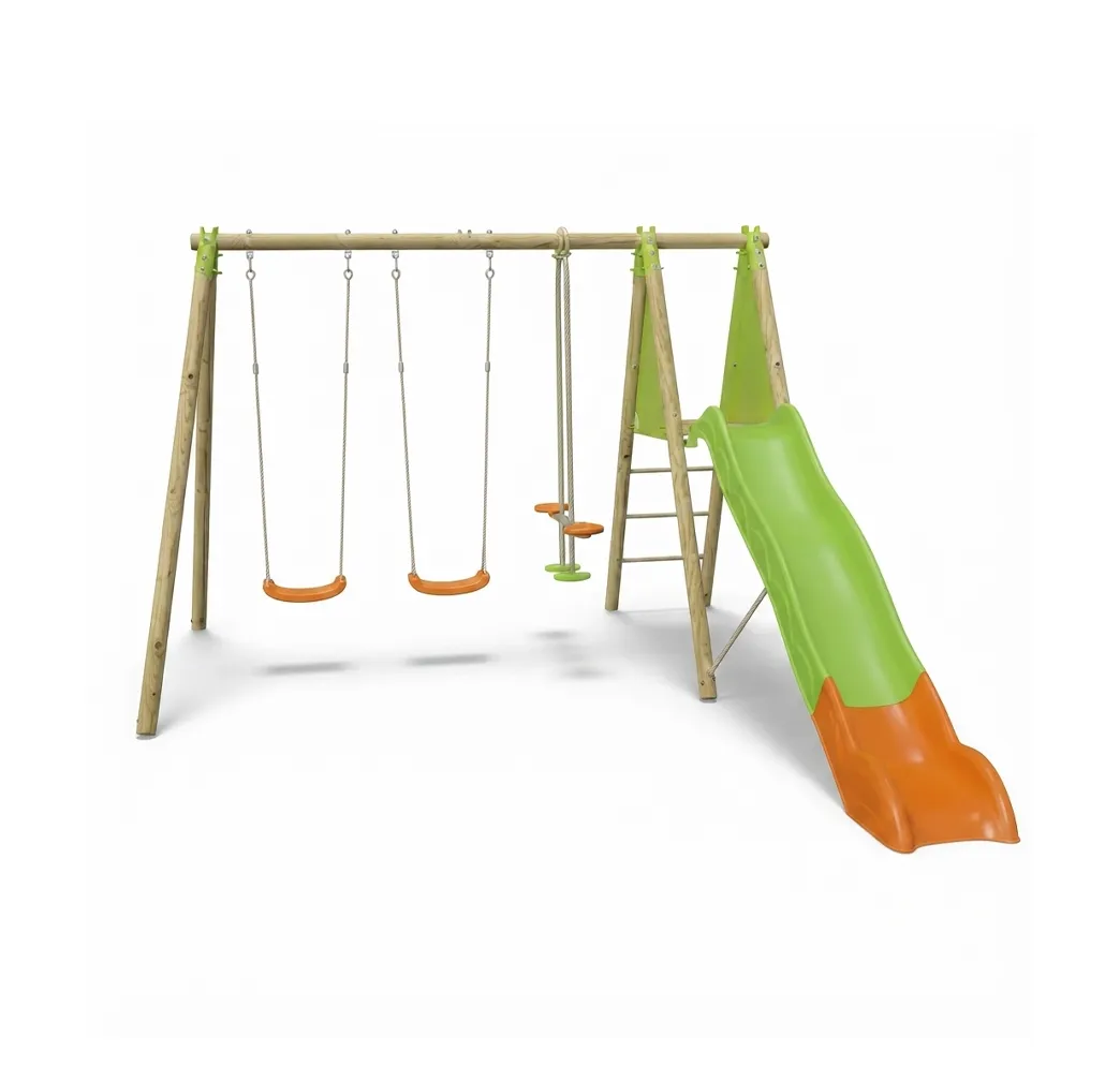 Portique Balançoire En Bois Poutre Métal Avec Toboggan OPTIMA