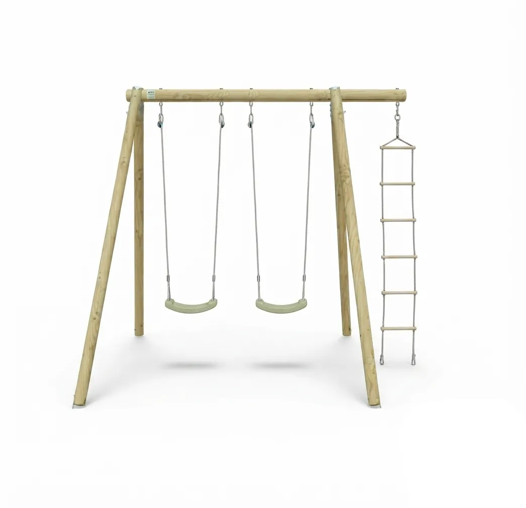 Portique en Bois Artix TIRIDOU 2 Double Balançoire et Échelle de Cordes